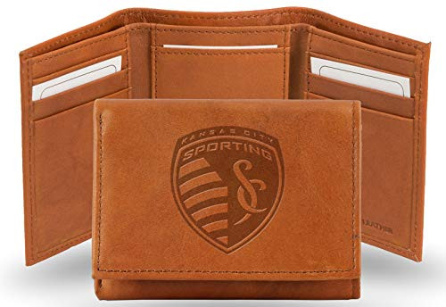Rico Industries, Inc. Sporting Kansas City Wallet Premium Brown Leather Embossed Trifold MLS Soccer