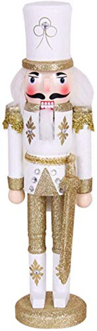 Nutcracker Soldier, 30cm/11.8in Tall Wooden Nutcracker Soldier Figure Decor, Nutcracker Christmas Decorations Doll Ornament for Festival Party Outdoor Xmas Gifts Kids -Gold-