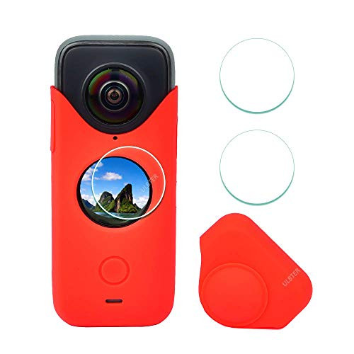Red Rubber Sleeve Case for Insta360 ONE X2  plus Screen Protector,ULBTER Silicone Protective Case for Insta 360 ONE X2 Panoramic Action Camera Accessory