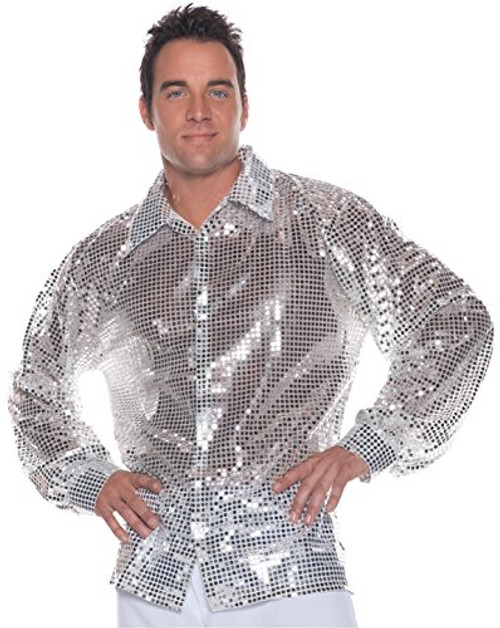 Underwraps Men's Sequin Shirt, Silver, Extra Large