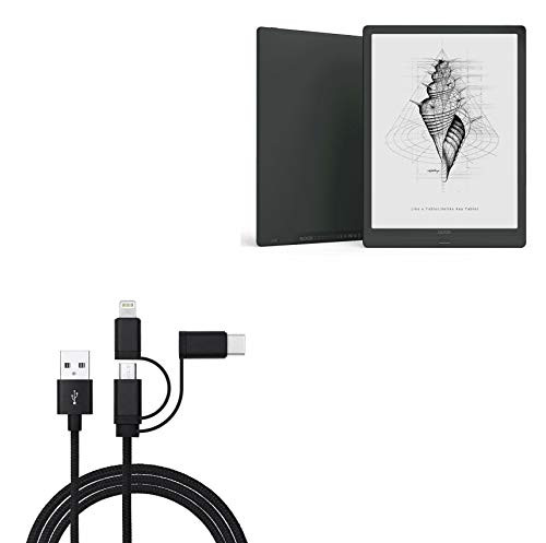 BoxWave Cable for Onyx Boox Max Lumi, -AllCharge 3-in-1 Cable- for Onyx Boox Max Lumi - Jet Black