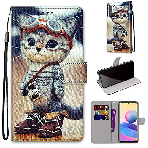 Redmi Note 10 5G Case, Gift-Source Shockproof Protective Wallet Built-in Credit Card Slot Case PU Leather Flip Kickstand Magnetic Cover with Wrist Strap for Xiaomi Redmi Note 10 5G -6.5"- -Pattern 13-
