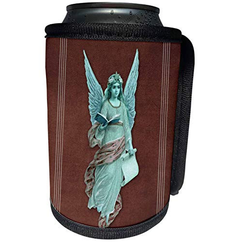 3dRose Jaclinart Angelic Angel Religious Figure Wings - Angel in turquoise robe with plum sash and turquoise wings on a plum background and turquoise line - Can Cooler Bottle Wrap -cc-53908-1-