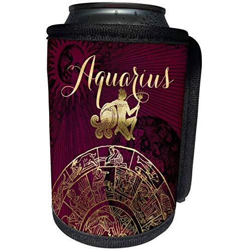 3dRose TDSwhite  Zodiac - Aquarius Symbol Astrology Wheel Zodiac Sign Horoscope - Can Cooler Bottle Wrap -cc-269250-1-