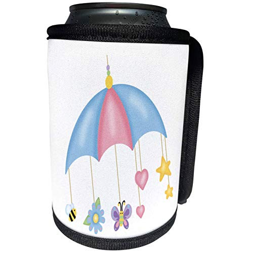 3dRose Anne Marie Baugh - Illustrations - Cute Baby Umbrella Mobile Illustration With Butterfly, Stars, Hearts - Can Cooler Bottle Wrap -cc-215922-1-