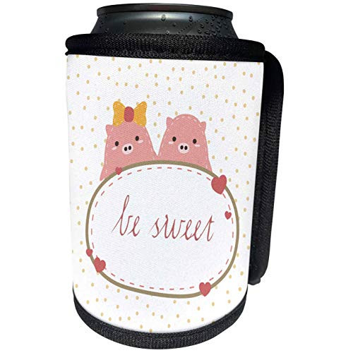 3dRose Uta Naumann Sayings and Typography - Cute Funny Baby Woodland Pig Typography On Polkadots - Be Sweet - Can Cooler Bottle Wrap -cc-275572-1-