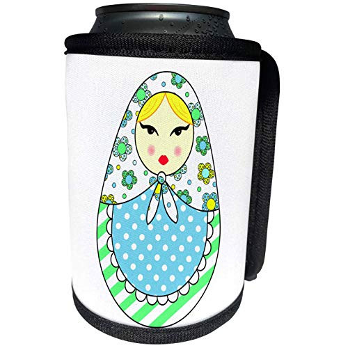 3dRose Janna Salak Designs Dolls - Cute Russian Matryoshka Nesting Doll Blond Hair - Cool Colors White - Can Cooler Bottle Wrap -cc-58623-1-