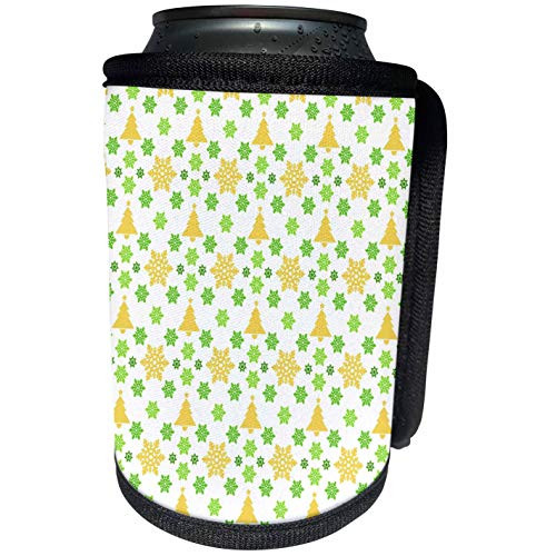 3dRose Anne Marie Baugh - Christmas - Cute Yellow Christmas Trees and Green Snowflakes Pattern - Can Cooler Bottle Wrap -cc-217029-1-