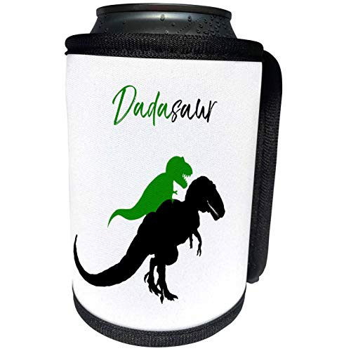 3dRose InspirationzStore - Dinosaur Designs - Dadasaur dinosaur - green and black cute T-Rex Dad and baby child - Can Cooler Bottle Wrap -cc-316865-1-