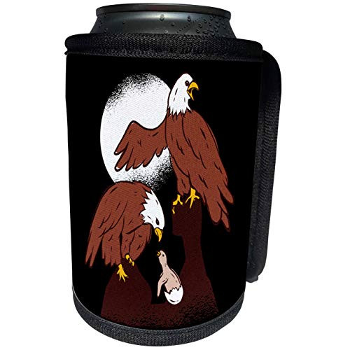 3dRose Sven Herkenrath Animal - Funny Eagle Birds of American with Baby Bird and Moon - Can Cooler Bottle Wrap -cc-320107-1-