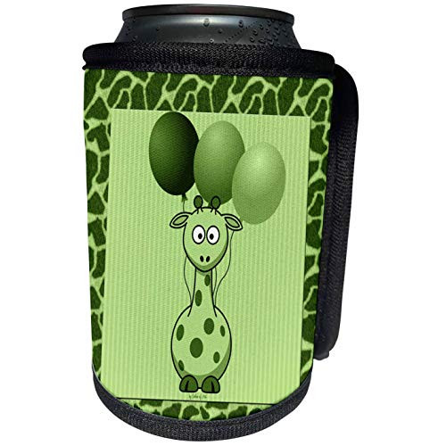 3dRose Doreen Erhardt Baby Designs - Green Giraffe with Giraffe Print and Green Balloons - Can Cooler Bottle Wrap -cc-21789-1-