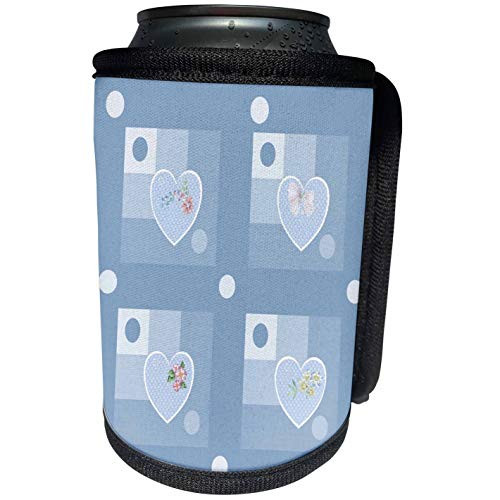 3dRose Beverly Turner Heart Design - Hearts, Squares, Flowers, Bow and Dots, Baby Blue - Can Cooler Bottle Wrap -cc-236977-1-