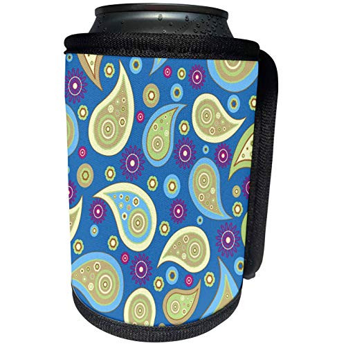 3dRose Image of Paisley Gold Yellow On Blue With Burgundy. - Can Cooler Bottle Wrap -cc-327454-1-