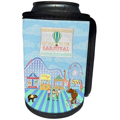3dRose Beverly Turner Carnival and Fair Design - Lets Go to the Carnival, Roller Coaster, Ferris Wheel, Elephant, Bear - Can Cooler Bottle Wrap -cc-202214-1-