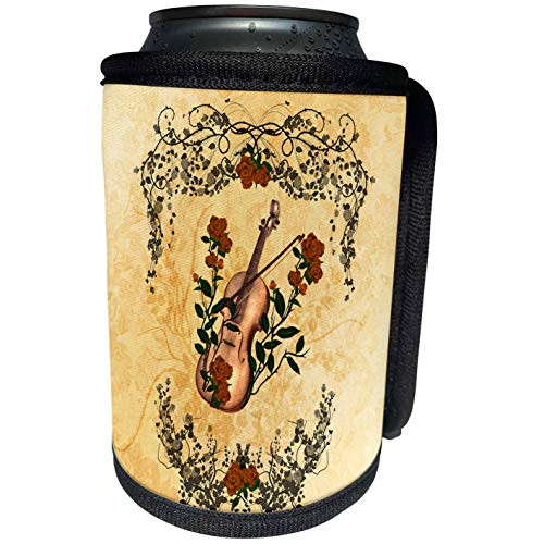 3dRose Heike KOhnen Design Music - Music violin with violin bow and wonderful roses - Can Cooler Bottle Wrap -cc-243122-1-