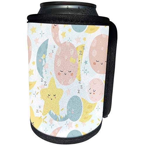 3dRose Beverly Turner Baby Stuff Design - Pastel Pink, Blue, and Yellow Moon and Stars - Can Cooler Bottle Wrap -cc-306434-1-