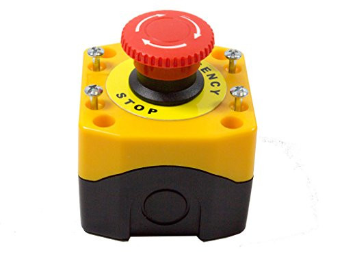 Alpinetech B1LMB Red 22mm 1NC Push Button Self Locking Emergency Stop Switch with Control Box