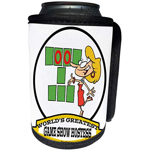 3dRose Dooni Designs Worlds Greatest Cartoons - Funny Worlds Greatest Game Show Hostess Cartoon - Can Cooler Bottle Wrap -cc-103199-1-