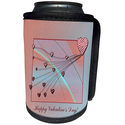 3dRose Beverly Turner Valentine Design - Hearts on String, Happy Valventines Day, Coral - Can Cooler Bottle Wrap -cc-108483-1-