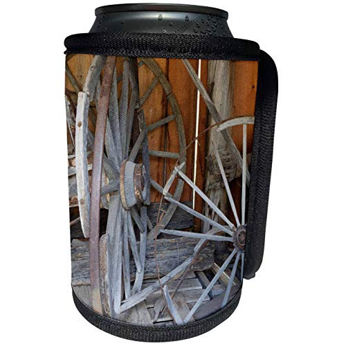 3dRose Danita Delimont - Idaho - USA, Idaho, Custer, Gold mining wagon wheels - US13 JWI0081 - Jamie and Judy Wild - Can Cooler Bottle Wrap -cc-144325-1-