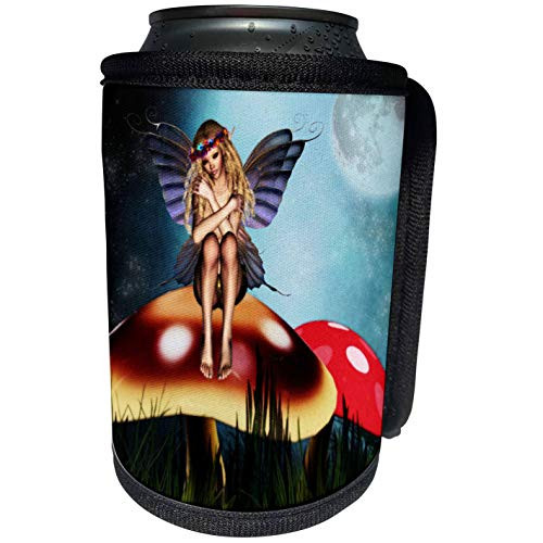 3dRose Renderly Yours Fairies - Beautiful Fairy Resting On A Mushroom - Can Cooler Bottle Wrap -cc-19384-1-