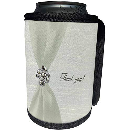 3dRose Beverly Turner Thank you Design - Sage Green Satin Look Ribbon with Jewel Like Thank you - Can Cooler Bottle Wrap -cc-202229-1-