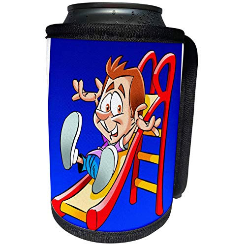3dRose Edmond Hogge Jr  Cartoons - Boy On Slide - Can Cooler Bottle Wrap -cc-214344-1-
