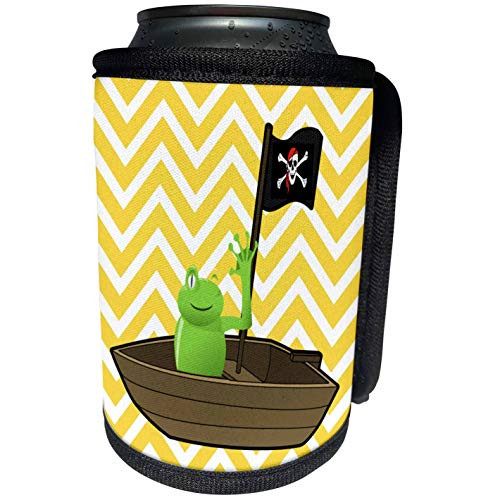 3dRose Florene - Childrens Art V - Image of Pirate Frog On Yellow Chevron Stripes - Can Cooler Bottle Wrap -cc-234063-1-