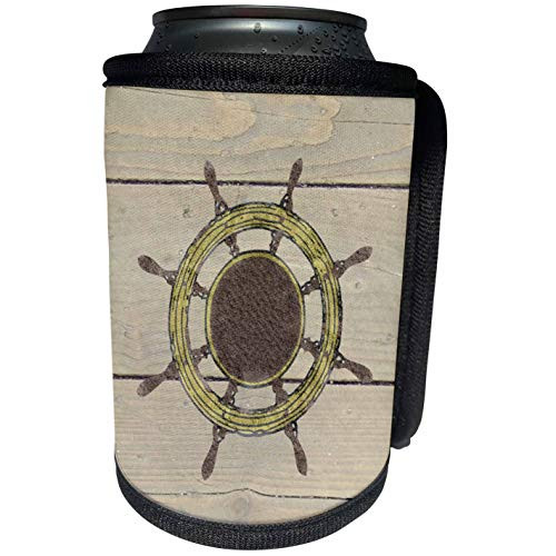 3dRose Florene - Nautical Decor - Image of Ships Wheel On Old Planks - Can Cooler Bottle Wrap -cc-234293-1-