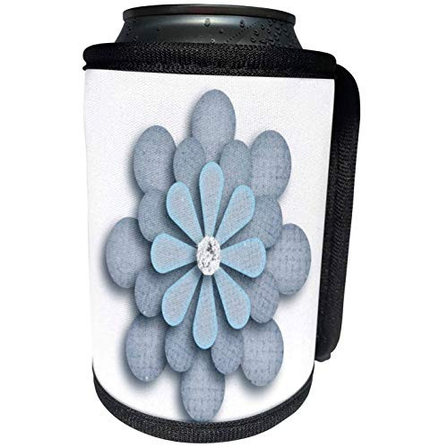 3dRose Anne Marie Baugh - Flowers - Pretty Faux Paper Blue Flower With A Faux Diamond Look Center Flat Design - Can Cooler Bottle Wrap -cc-235685-1-