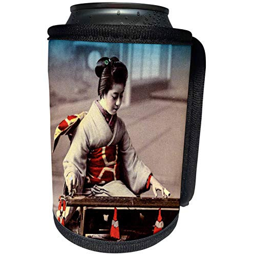 3dRose Scenes from the Past Magic Lantern Slides - Vintage Japanese Geisha Playing a Yakumogoto Two String Zither - Can Cooler Bottle Wrap -cc-246599-1-