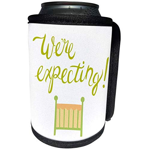3dRose Xander announcement quotes - Were expecting, picture of a baby crib with green lettering - Can Cooler Bottle Wrap -cc-256515-1-