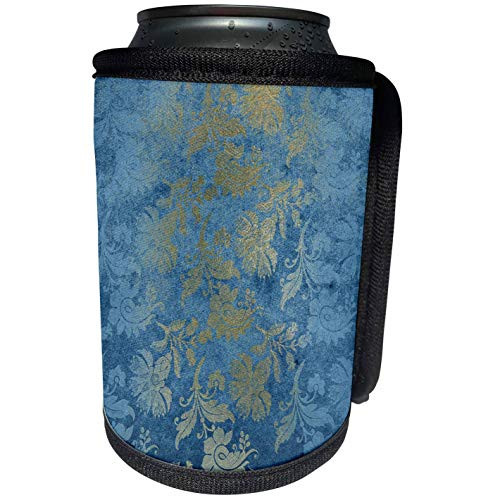 3dRose Anne Marie Baugh - Pattern - Elegant Gold and Blue Grunge Flourish Pattern - Can Cooler Bottle Wrap -cc-267530-1-