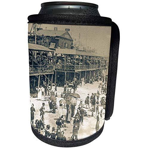 3dRose Scenes from the Past Magic Lantern Slides - Vintage Atlantic City New Jersey Boardwalk Ferris Wheel and Beach - Can Cooler Bottle Wrap -cc-269836-1-