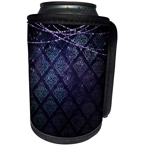 3dRose Anne Marie Baugh - Design - Pretty Green and Purple Gradient Diamond Damask With String Lights - Can Cooler Bottle Wrap -cc-283077-1-
