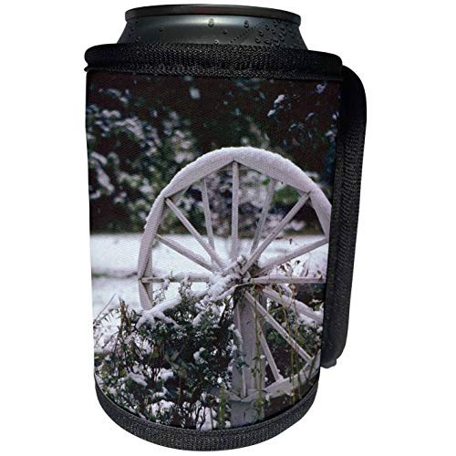 3dRose TDSwhite  Winter Seasonal Nature Photos - Snow Covered Wagon Wheel - Can Cooler Bottle Wrap -cc-284912-1-