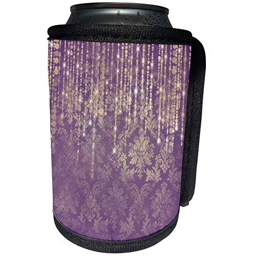 3dRose Anne Marie Baugh - Designs - Pretty Purple Grunge Damask With Printed String Lights Design - Can Cooler Bottle Wrap -cc-289309-1-