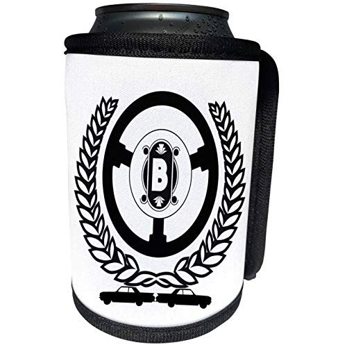 3dRose Alexis Design - Monogram Auto Car - Laurel wreath, steering wheel, two cars. Decorative letter B - Can Cooler Bottle Wrap -cc-297414-1-