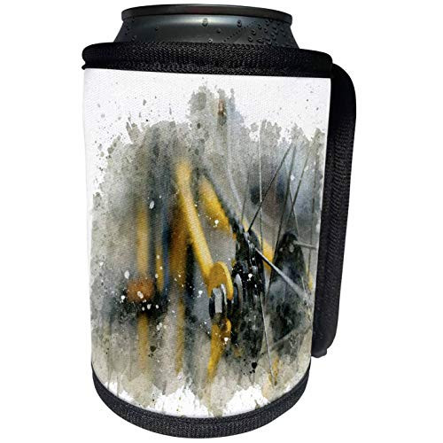 3dRose Anne Marie Baugh - Impressionist Mixed Media Art - Image Of Watercolor Yellow Bike Wheel and Chain Art - Can Cooler Bottle Wrap -cc-318646-1-