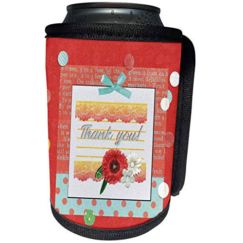 3dRose Image of Flowers, Lace, Dots, and String, Orange, Aqua - Can Cooler Bottle Wrap -cc-336630-1- 3dRose Image of Flowers, Lace, Dots, and String, Orange, Aqua - Can Cooler Bottle Wrap -cc-336630-1-