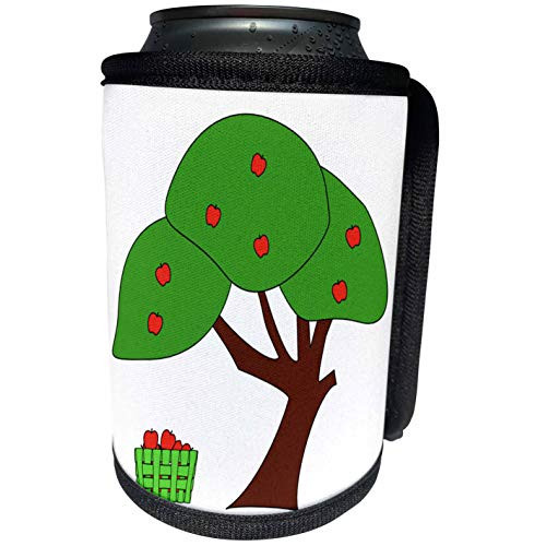 3dRose Florene Childrens Art II - Cartoon Apple Tree n Apple Basket - Can Cooler Bottle Wrap -cc-47901-1-