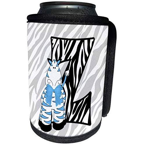 3dRose Doreen Erhardt Baby Monograms - Z is for Zebra in Blue for Boys Baby and Kids Monogram Z in Zebra Print - Can Cooler Bottle Wrap -cc-62891-1-