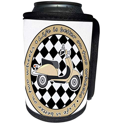 3dRose Janna Salak Designs Retro Designs - Sand Retro Scooter - Life is Better on Two Wheels - Can Cooler Bottle Wrap -cc-77579-1-