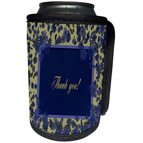 3dRose Beverly Turner Thank you Design - Flowers framing Thank you, Blue and Yellow - Can Cooler Bottle Wrap -cc-98833-1-