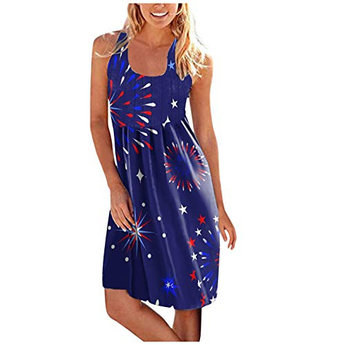 Casual Dresses for Women Sleeveless Summer Beach Dress A Line Midi Sundresses American Flag Patriotic Dress