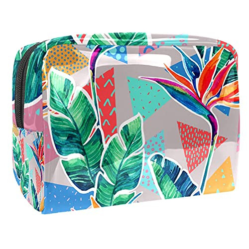 Tropical Colorful Leaves Makeup Bag Cosmetic Organizer Multifuncition Travel Waterproof Toiletry Bag with Zipper for Women