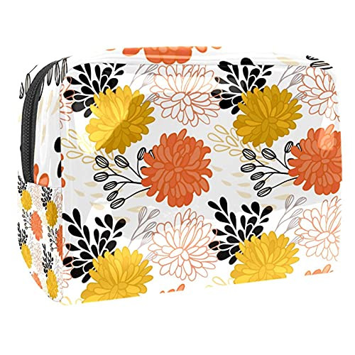 Yellow Orange Big Flowers Pattern Makeup Bag Cosmetic Organizer Multifuncition Travel Waterproof Toiletry Bag with Zipper for Women