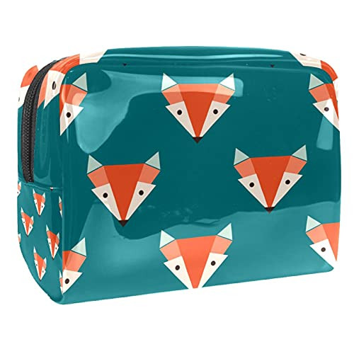 Orange Fox Heads Pattern Turquoise Makeup Bag Cosmetic Organizer Multifuncition Travel Waterproof Toiletry Bag with Zipper for Women
