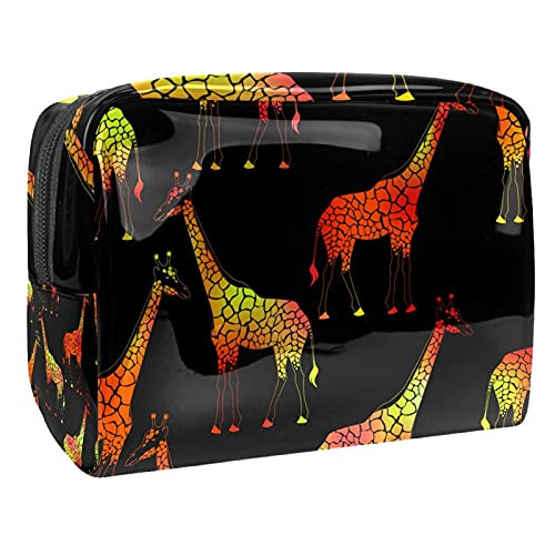Orange Yellow Giraffes Pattern Black Makeup Bag Cosmetic Organizer Multifuncition Travel Waterproof Toiletry Bag with Zipper for Women