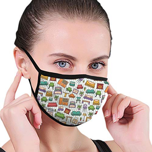 Fashion Activated Carbon mask Various Home Interior Elements Armchair Table Mirror Design Elements Doodle Style Printed Facial decorations for Unisex adults